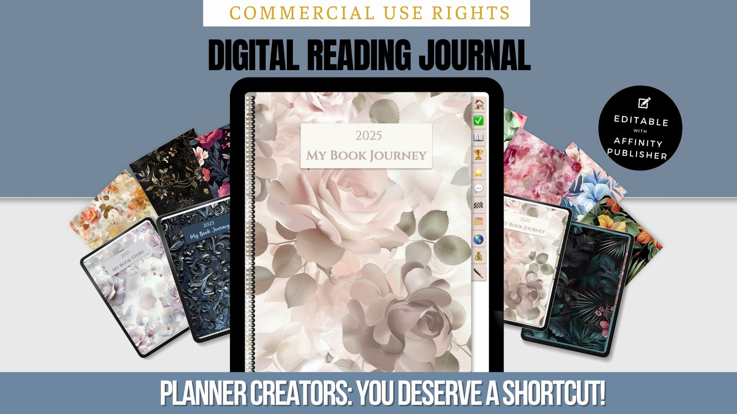 2025 Digital Reading Journal – Editable Affinity Publisher Template with Commercial Rights