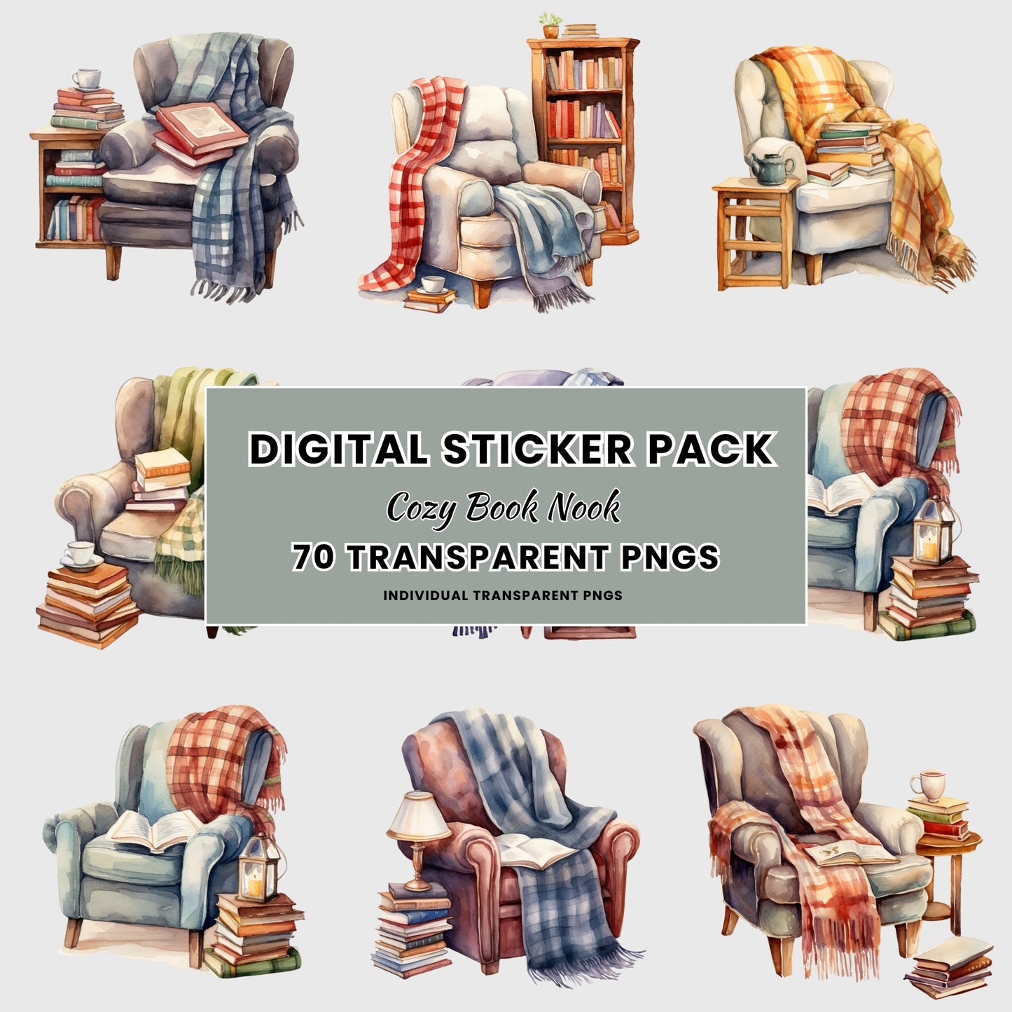 Cozy Book Nook Digital Stickers FULL COMMERCIAL RIGHTS