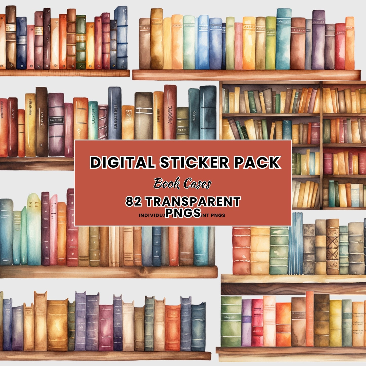 Book Case Digital Stickers FULL COMMERCIAL RIGHTS