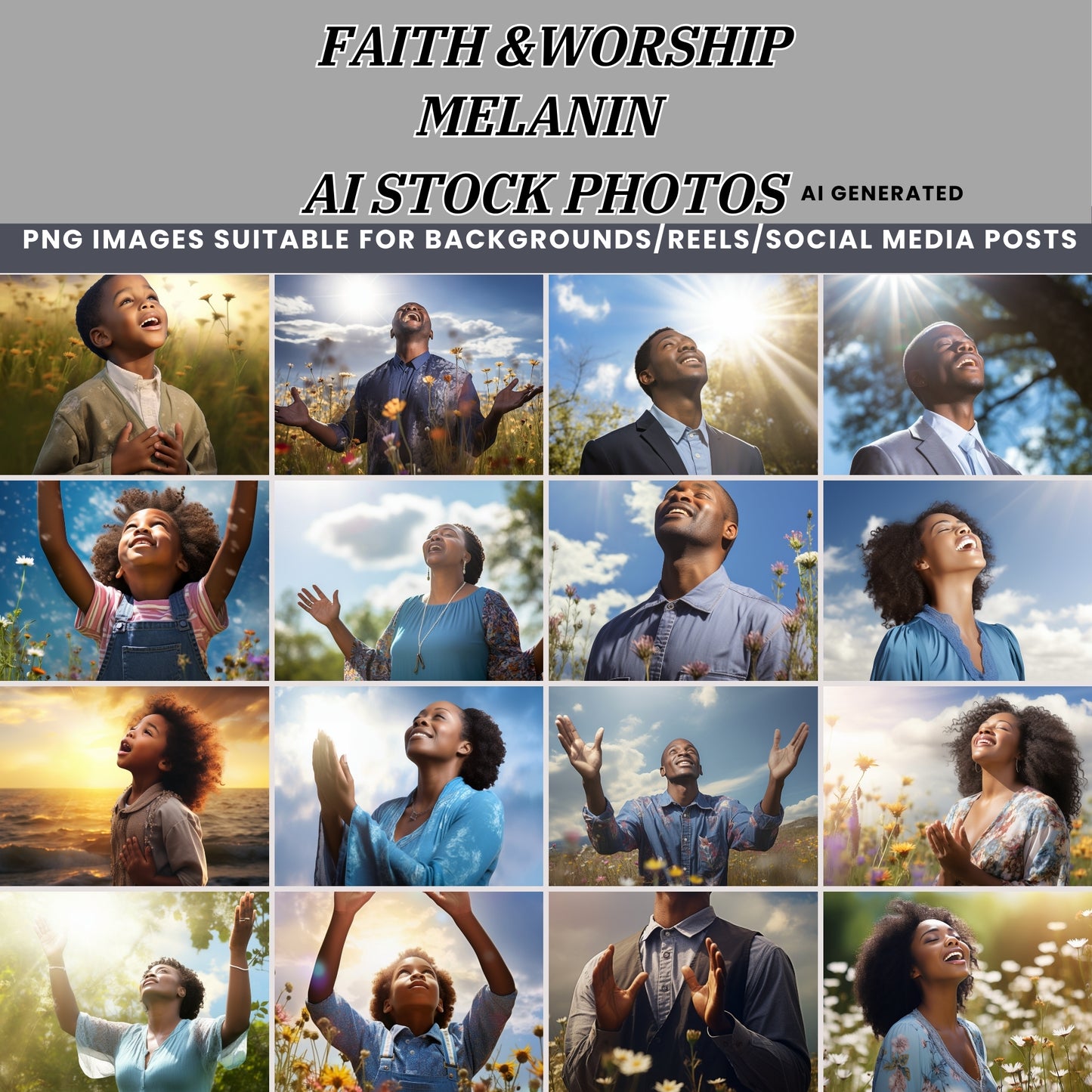 Faith & Worship Melanin AI Stock Photos | 300 High-Quality Images | Perfect for Social Media, Digital Marketing, and More