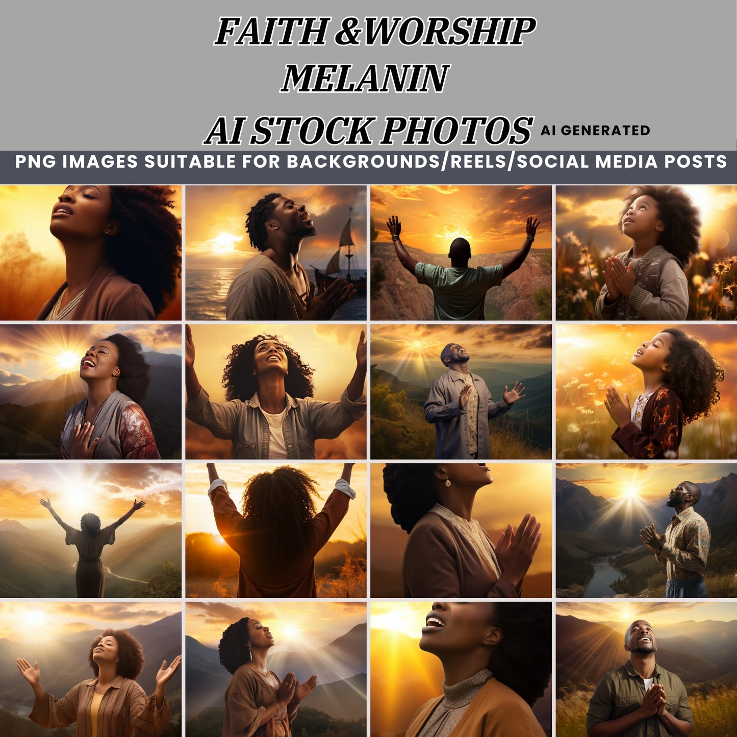 Faith & Worship Melanin AI Stock Photos | 300 High-Quality Images | Perfect for Social Media, Digital Marketing, and More