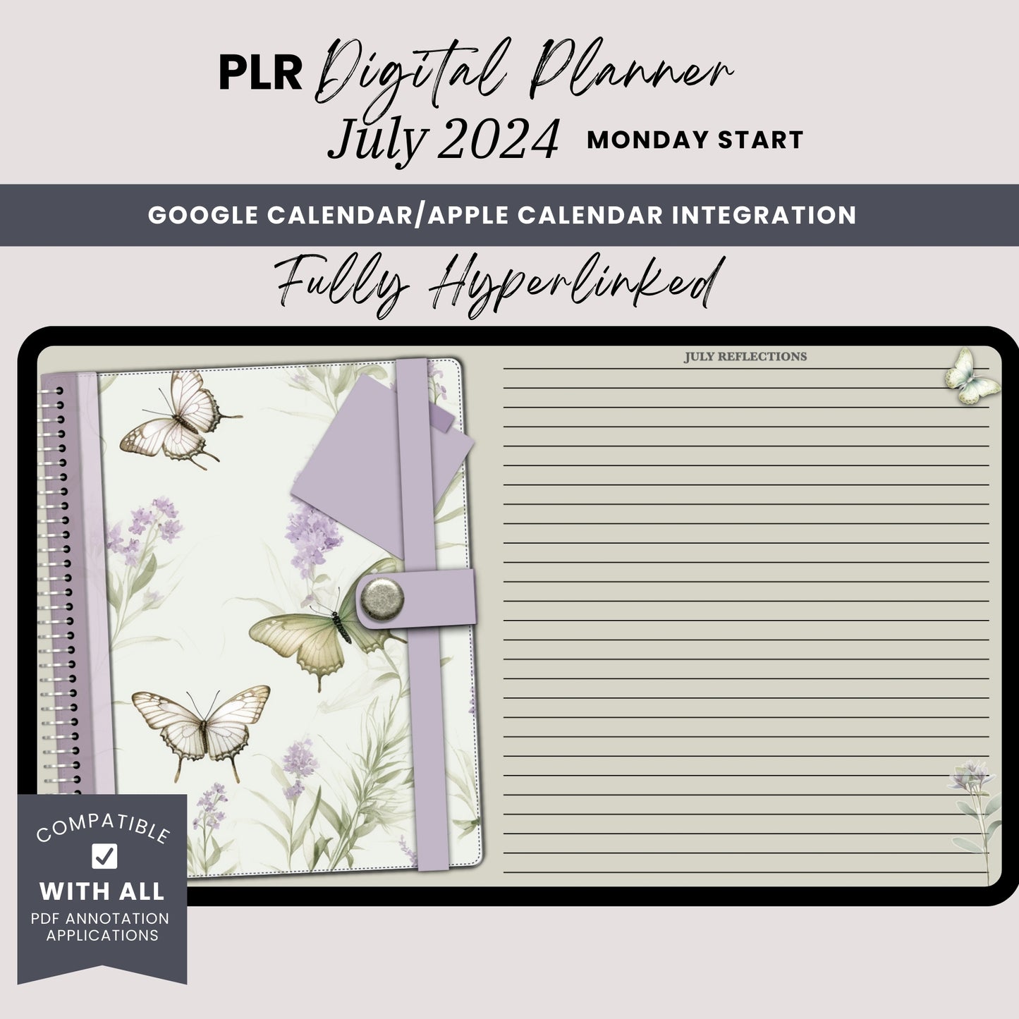 July 2024 One Month PLR Planner Butterfly